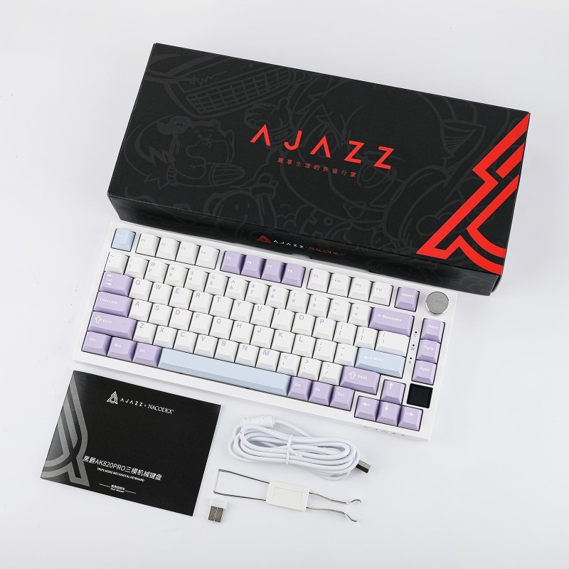 AJAZZ AK820 Pro 75% Gasket-Mounted 3-Mode Wireless Mechanical Keyboard Purple White Blue