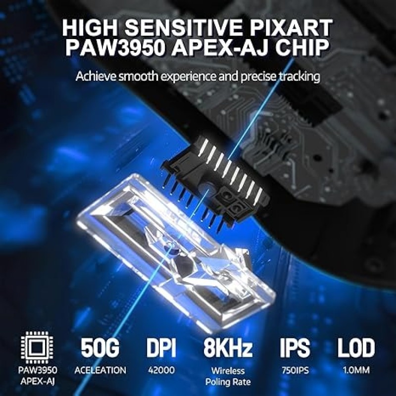 AJAZZ AJ159 APEX Wireless Gaming Mouse With Magnetic Charging Base, 42K DPI, 8K Polling Rate, And Programmable Buttons(black)