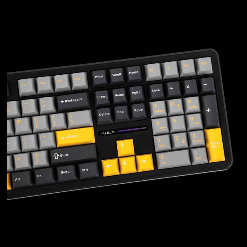 AULA F108 Full Size Gaming Keyboard – Mechanical RGB, 108 Keys (Black Yellow/ Leobog Volcano Switch)