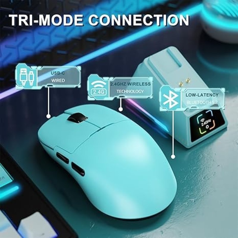 AJAZZ AJ159 APEX Wireless Gaming Mouse With Magnetic Charging Base, 42K DPI, 8K Polling Rate, And Programmable Buttons(Blue)