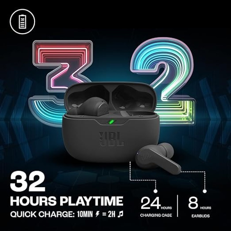 JBL Wave Beam In-Ear Wireless Earbuds (TWS) With Mic,App For Customized Extra Bass Eq,32 Hours Battery&Quick Charge,Ip54 Water&Dust Resistance,Ambient Aware&Talk-Thru,Google Fastpair