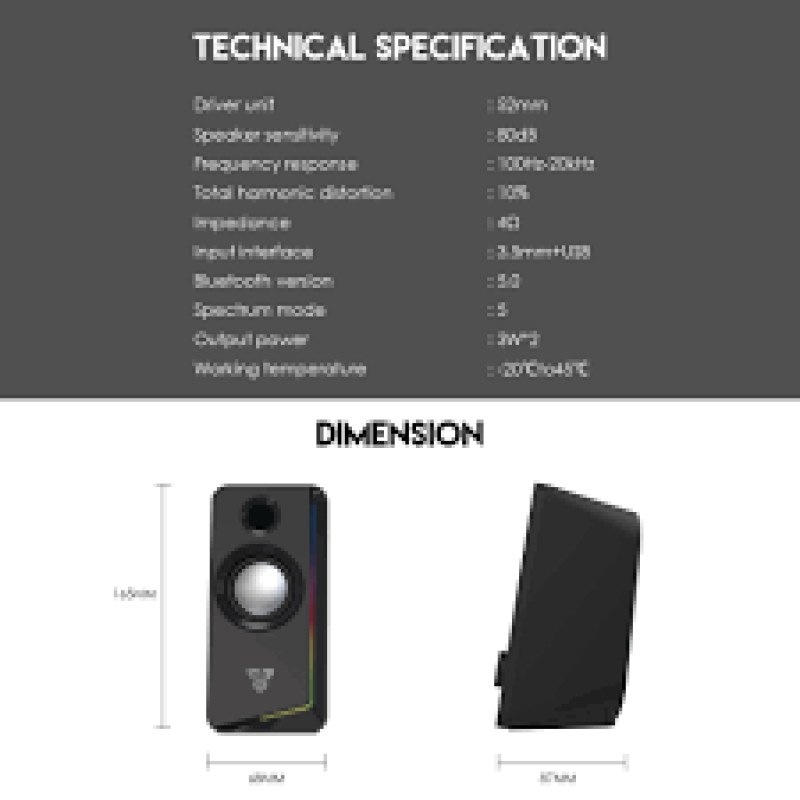 Fantech GS302 ALEGRO RGB Gaming Speaker Dual Connection BT/3.5MM Audio Jack For PC Laptop Mobile Phone