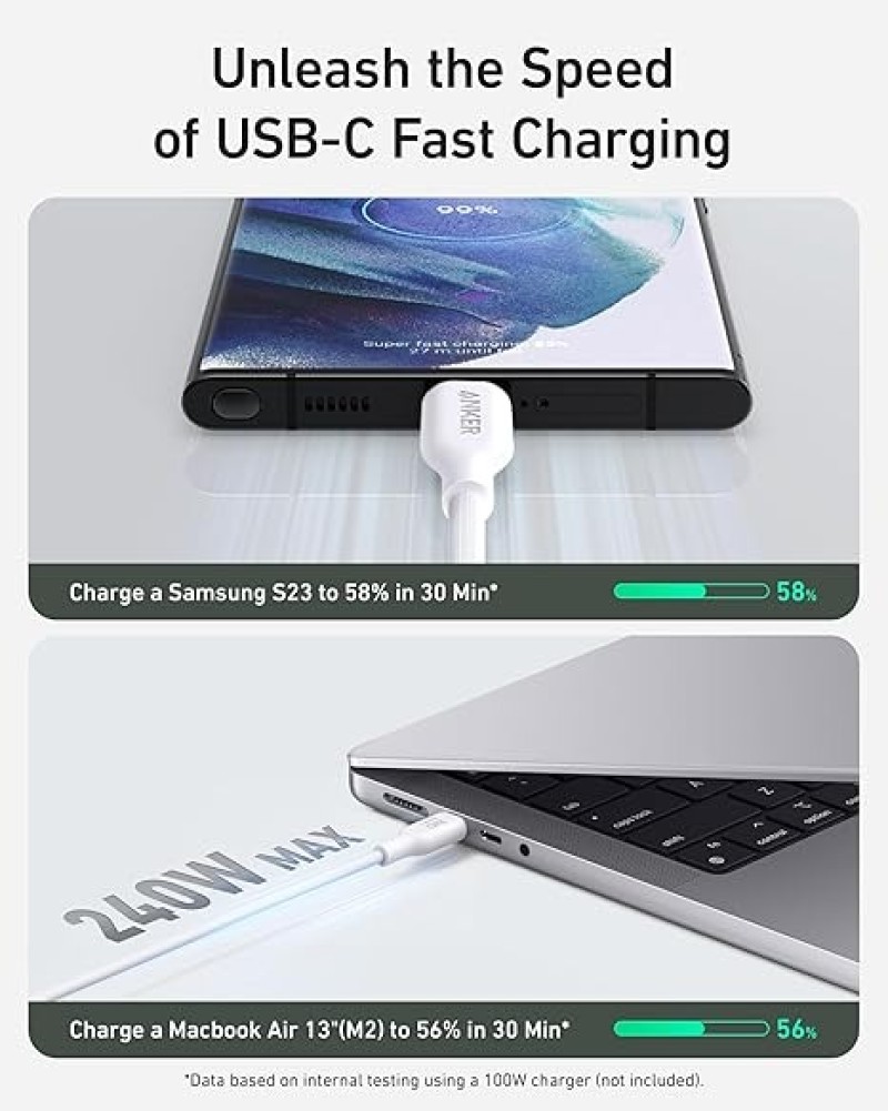 Anker 543 USB-C To USB-C Cable (240W, 3ft) | Bio-Based Charging Cable