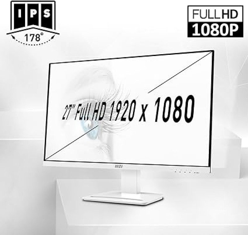 MSI Pro MP273AW, 27" Monitor, 1920 X 1080 (FHD), IPS, 100Hz, TUV Certified Eyesight Protection, 4ms, Displayport, HDMI, Tilt, Whit