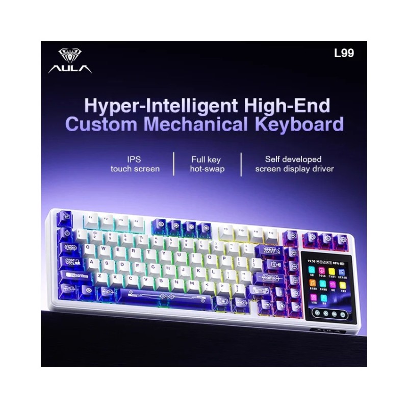 AULA L99 Smart Screen Mechanical Keyboard(Trasnparent Red+ Black) – Wireless Tri-Mode BT/2.4G/USB-C, RGB, Knob Control Gaming Keyboard