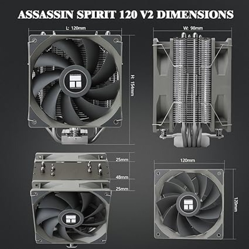 Thermalright Assassin Spirit 120 V2 Plus CPU Air Cooler, 4 Heat Pipes, Double PWM Quiet Fan CPU Cooler, Computer Heatsink Cooler, For AMD AM4 AM5/Intel 1700/1150/1151/1200(AS120 V2 Plus)