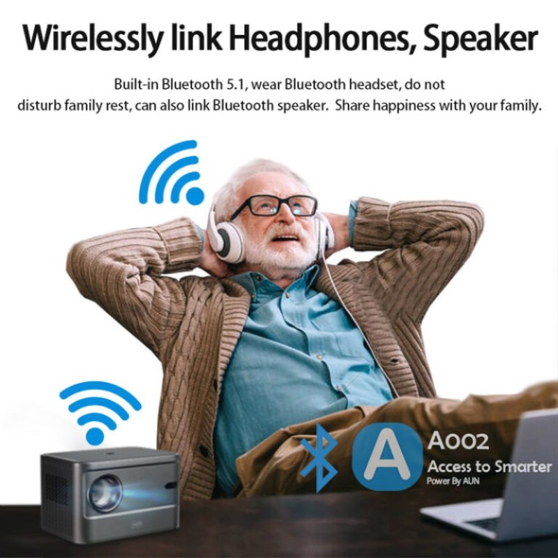 AUN A002 Mini Android Projector – 720p HD, 200 ANSI, HDMI/USB