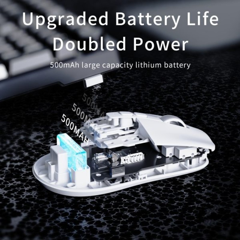 Ajazz AJ219 Wireless Gaming Mouse, Ultra Lightweight Tri-Mode (White/Black)