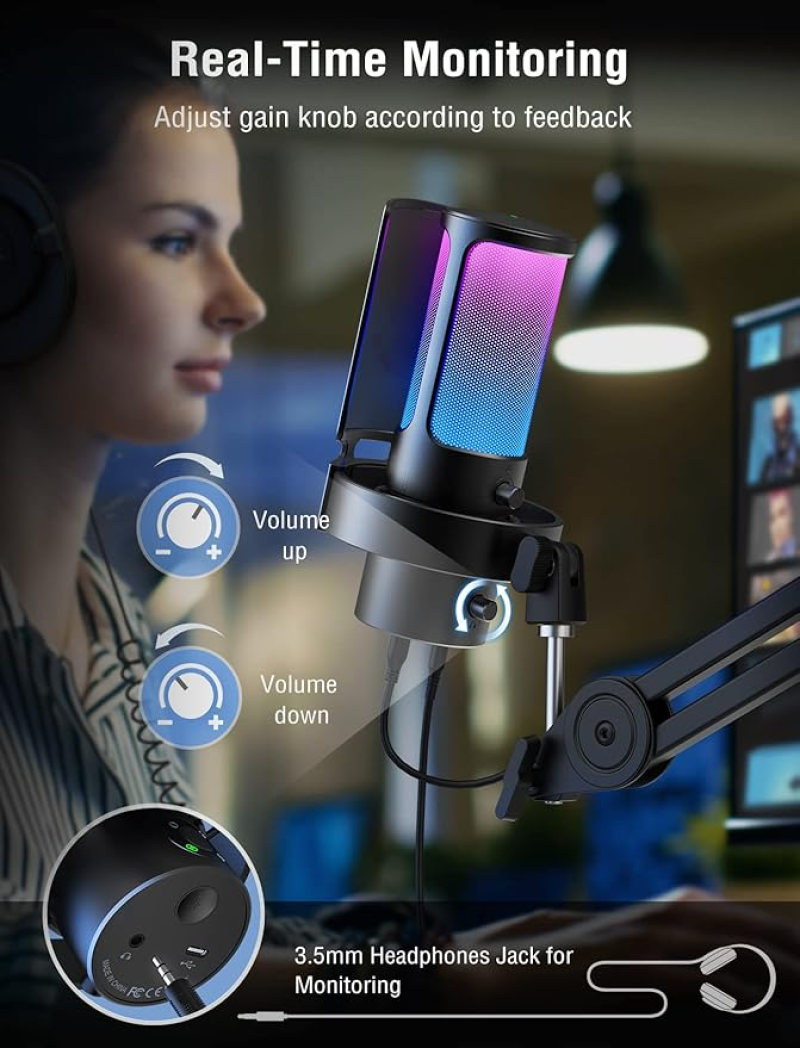 Fifine Ampligame A8 Plus USB Gaming Microphone — RGB Condenser Mic With 4 Polar Patterns For Streaming, Podcasting & Recording In Nepal