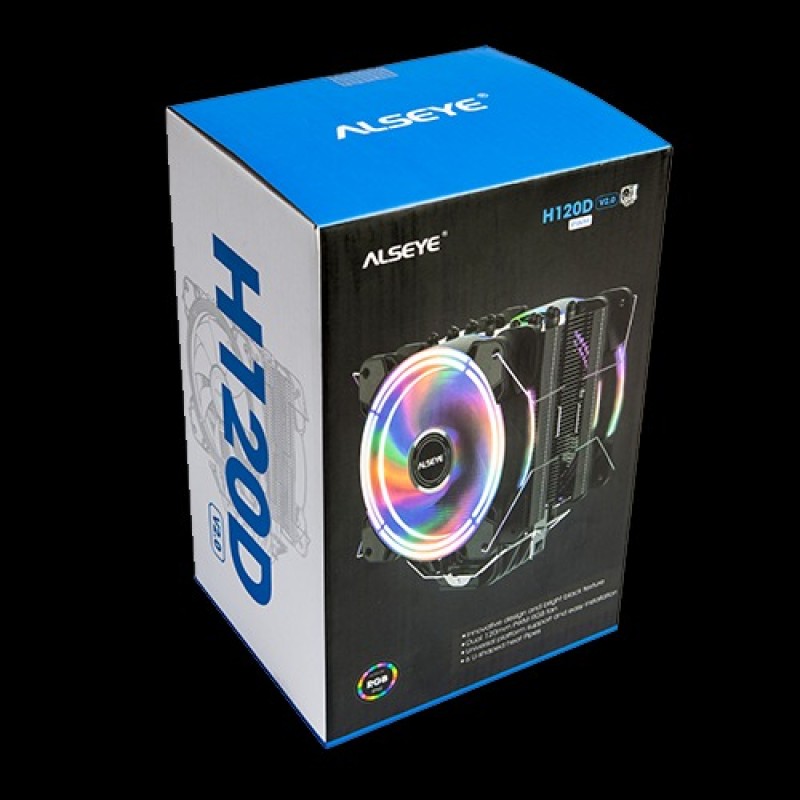ALSEYE H120D 2.0 PWM Halo Series Universal Rainbow CPU Cooler With 6 Heat Pipes And Dual 120MM Fans 220W