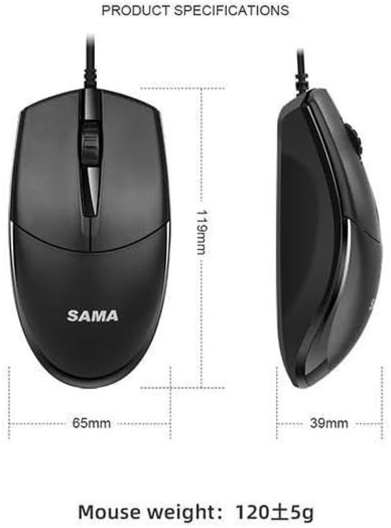 SAMA M20 Wired USB Mouse – Ergonomic Design, 1000 DPI, Anti-Skid Roller