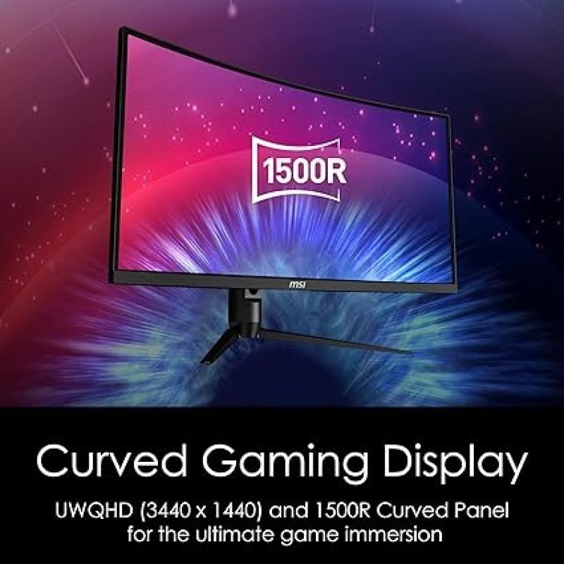 MSI Optix MAG342CQR 1500R Curvature 21:9 Aspect Ratio Narrow Bezel 1ms 3440 X 1440 (UWQHD) 144Hz Refresh Rate Tilt/Swivel/Height/Pivot Adjustment 34" AMD Freesync Gaming Curved Monitor, Black