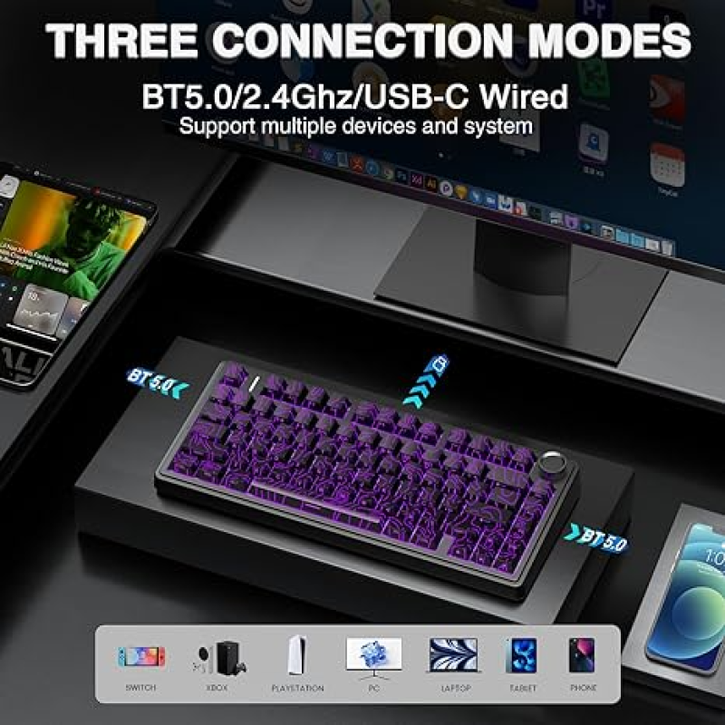 AULA F75 Seiya Switch Wireless Mechanical Keyboard – RGB, Hot-Swappable, 75% Compact Layout