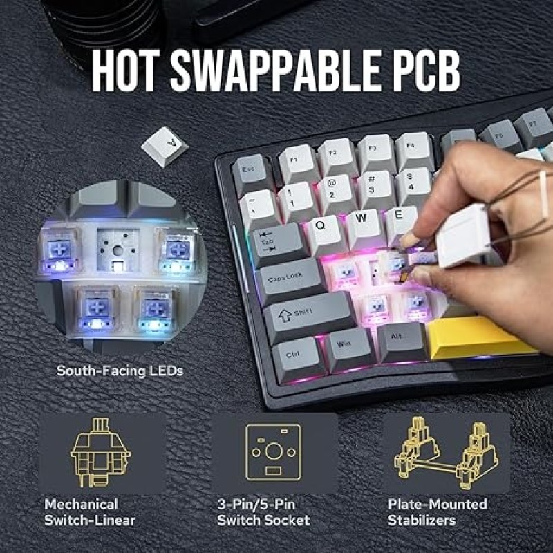 AJAZZ AKS075 Wireless Mechanical Gaming Keyboard – 75% Alice Layout, Hot-Swappable Gasket, 0.85” TFT Screen, BT 5.1 / 2.4GHz / USB-C, Flying Fish Switches, 5000mAh