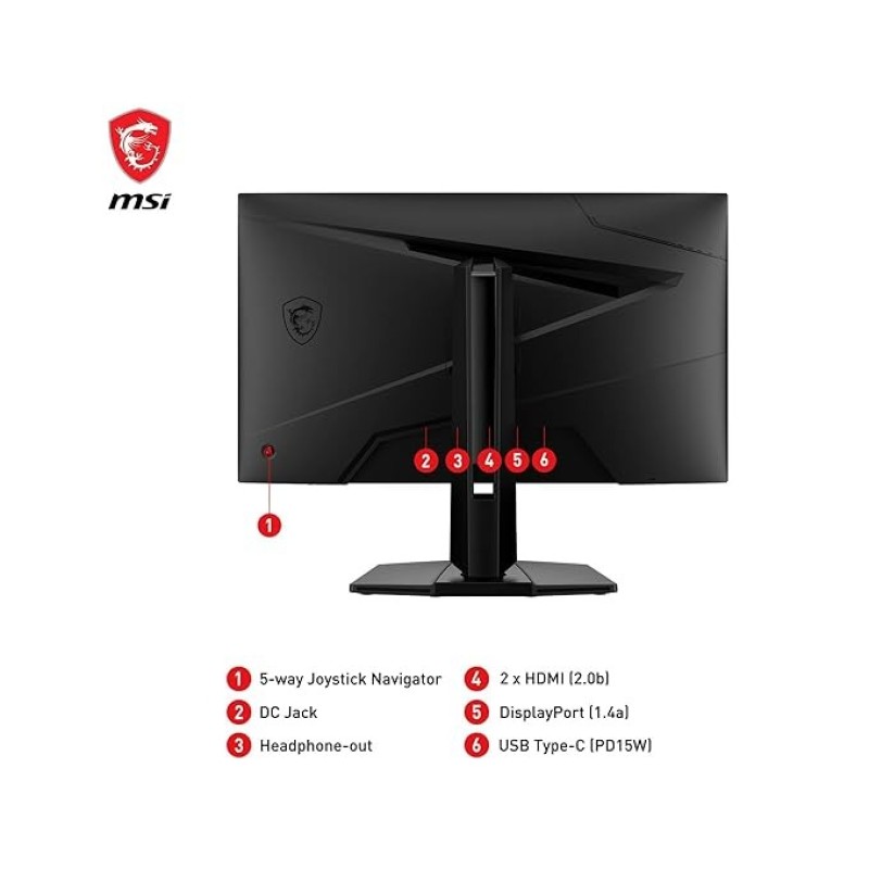 MSI G274QPF E2 27 Inch WQHD Gaming Monitor - 2560 X 1440 Rapid IPS Panel, 180 Hz / 1ms, 119% SRGB Colour Gamut, Display HDR 400, Adjustable Stand - DP 1.4a, HDMI 2.0b, USB Type-C