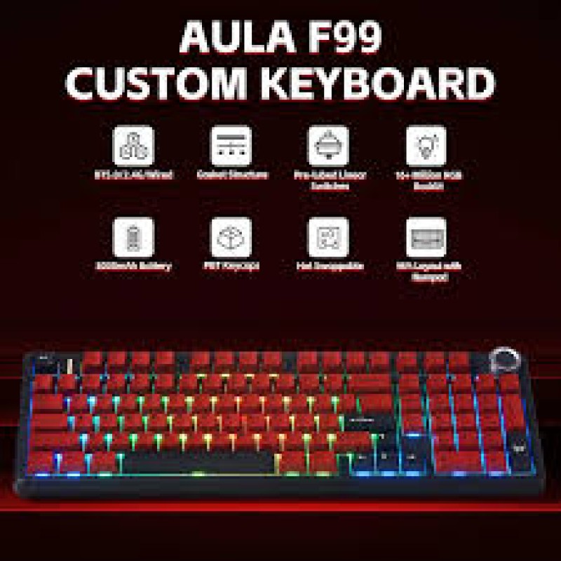 AULA F99 Pro Wireless Mechanical Keyboard – 96% Layout, Tri-Mode, Rotary Knob, Gasket Mount, Hot-Swappable, 8000mAh, RGB Gaming