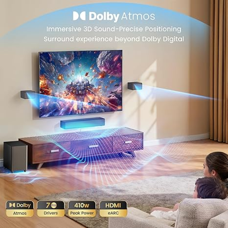 Miroir 5.1 Soundbar SL5100 With Dolby Atmos | Wireless Subwoofer & Surround Speakers