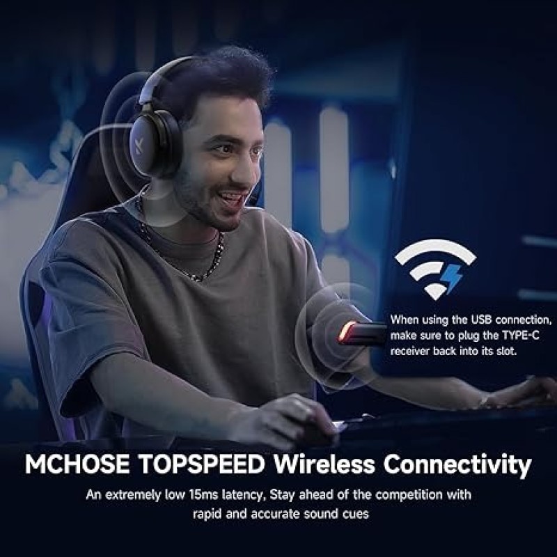 MCHOSE V9 PRO Wireless Gaming Headset – 7.1 Surround Sound, 15ms Low Latency, 250-Hour Battery, Noise-Canceling Mic