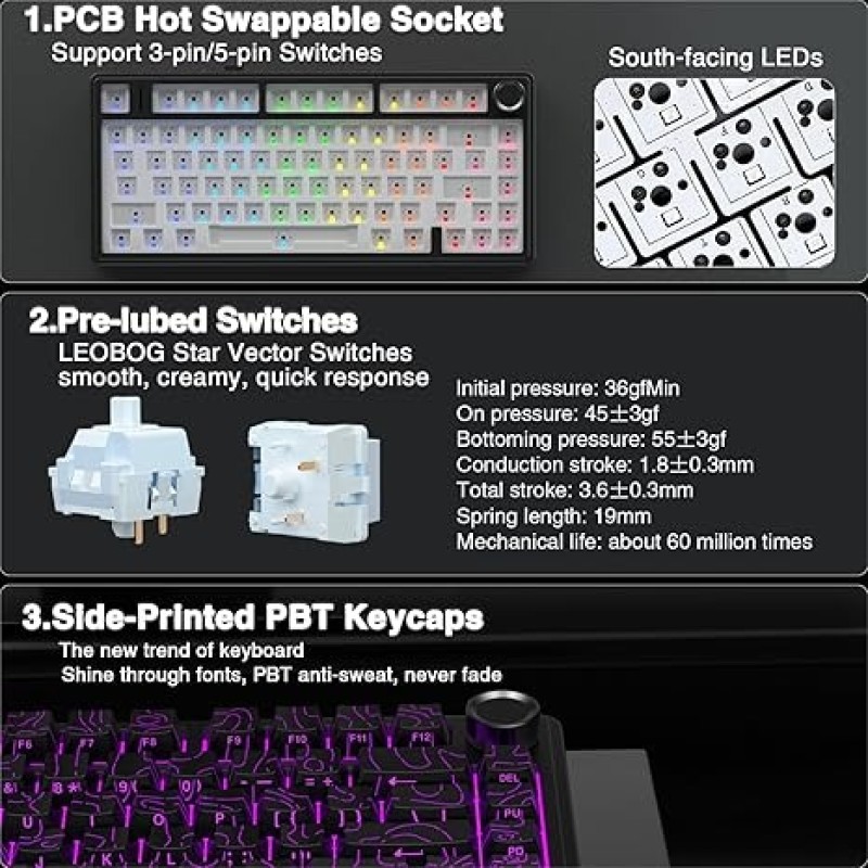 AULA F75 Seiya Switch Wireless Mechanical Keyboard – RGB, Hot-Swappable, 75% Compact Layout