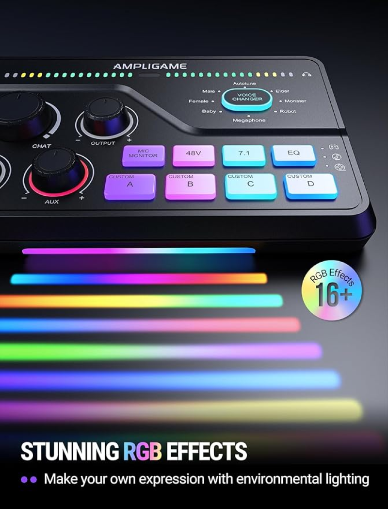 Fifine AmpliGame SC8 Gaming Audio Mixer — USB Audio Interface With 48V Phantom Power, RGB & 12 Sound Effects For Streaming In Nepal