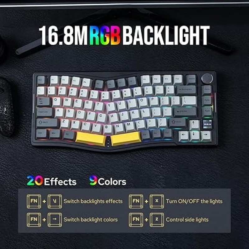 AJAZZ AKS075 Wireless Mechanical Gaming Keyboard – 75% Alice Layout, Hot-Swappable Gasket, 0.85” TFT Screen, BT 5.1 / 2.4GHz / USB-C, Flying Fish Switches, 5000mAh