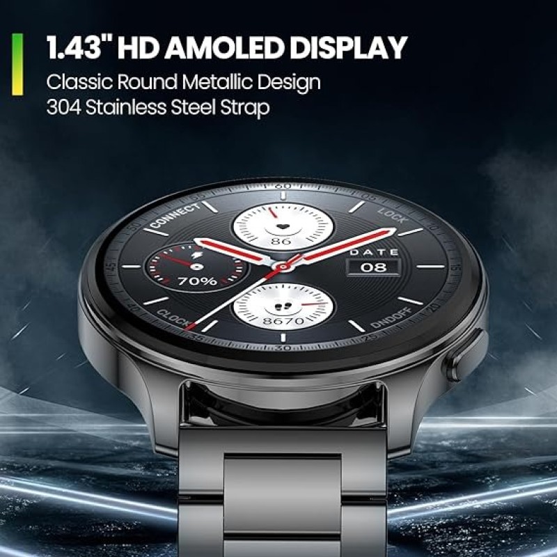 Amazfit Pop 3R Smart Watch, 1.43" AMOLED Display, Bluetooth Calling, SpO2, 12-Day Battery Life, AI Voice Assistance, 100 Sports Modes, 24H HR Monitor, Music Control (Metallic Sliver)