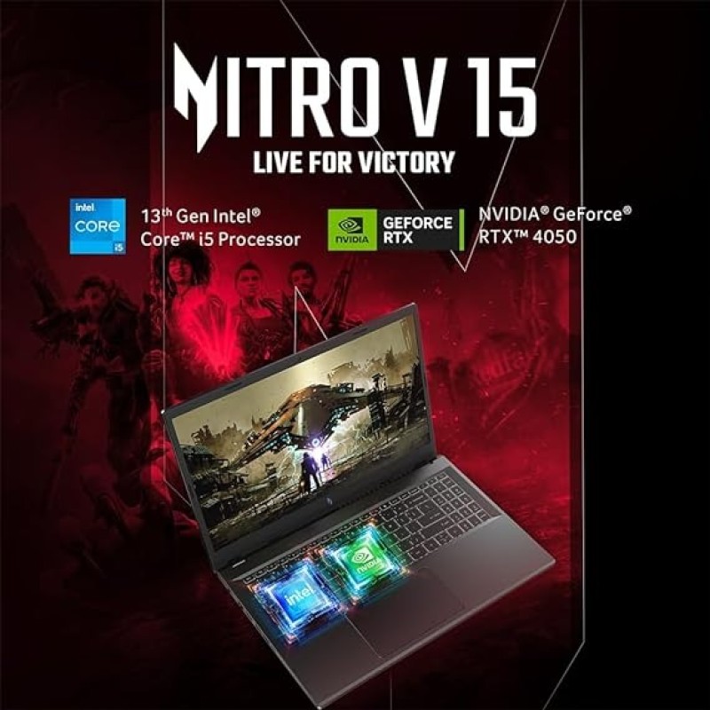 Acer Nitro V Gaming Laptop 13th Gen Intel Core I5-13420H Processor/ 15.6"(39.6cms) FHD 144Hz Display (8GB/512GB SSD/RTX 4050 Graphics/Windows 11 Home/Wi-Fi 6), ANV15-51