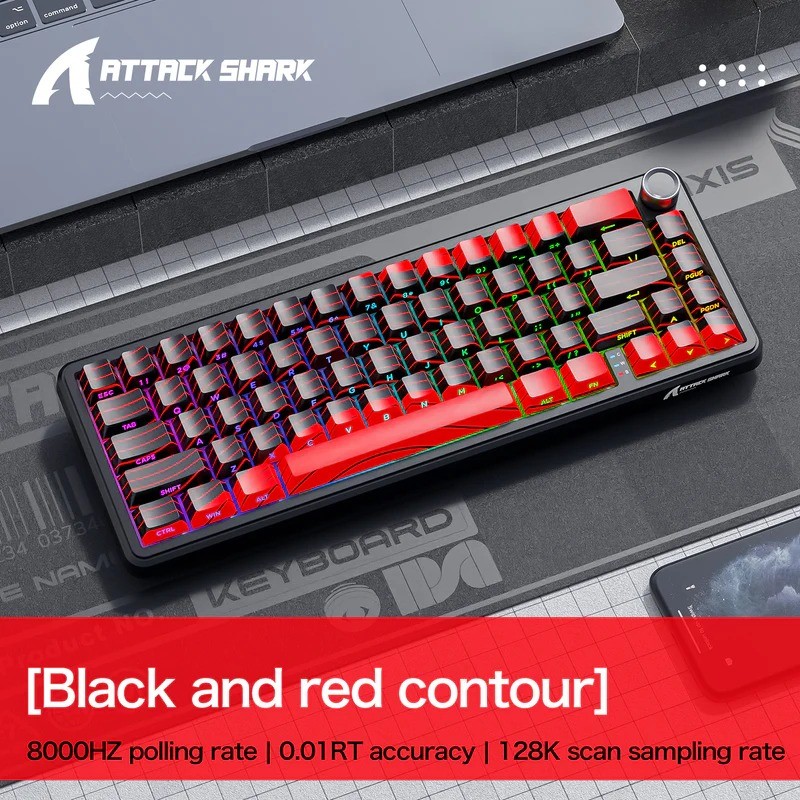 ATTACK SHARK X65PRO HE Rapid Trigger Wireless Magnetic Gaming Keyboard (Black And Red Contour) – 8000Hz, 0.01mm RT, Tri-Mode