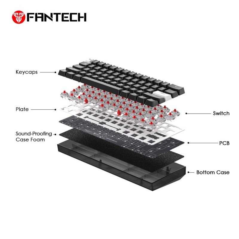 MAXFIT 61 MK857 Frost Wireless Modular Mechanical Keyboard – White (Red Switch)