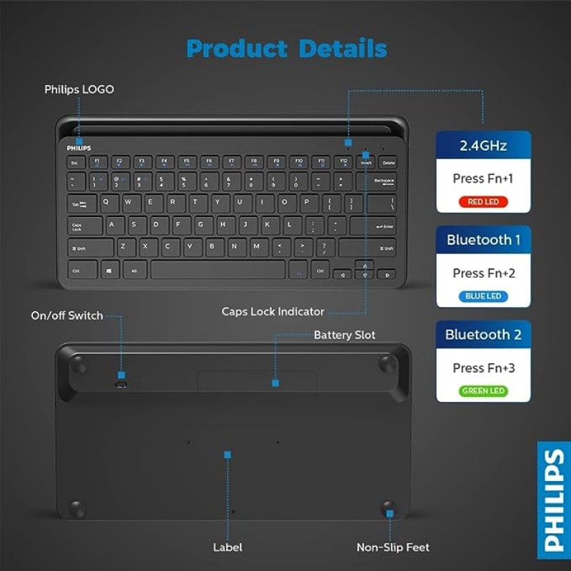 Philips K624 Bluetooth Multi-Device Keyboard