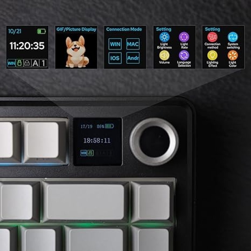 AULA F75 Max Gradient Gray Mechanical Keyboard– 75% Wireless, TFT Screen, Gasket Mount, Hot-Swap