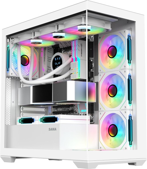 SAMA SV01 ATX Mid-Tower Gaming PC Case With 4 Pre-installed ARGB Fans – White