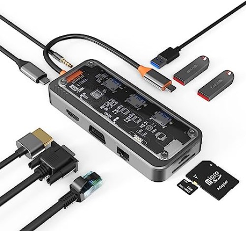Transparent 10-In-1 USB-C Hub Docking Station