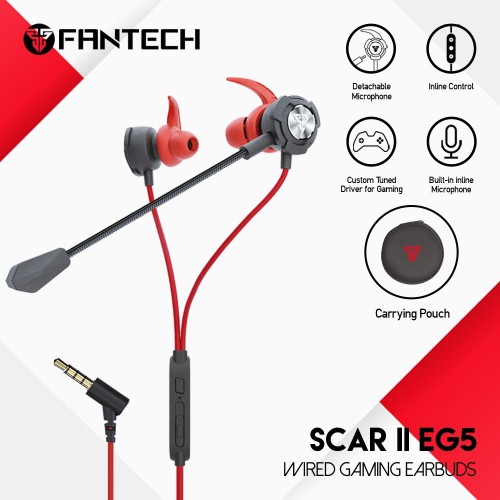 Fantech SCAR II EG5 Wired Gaming Earbuds (3.5mm Jack) – Detachable Mic | Custom Tuned Drivers