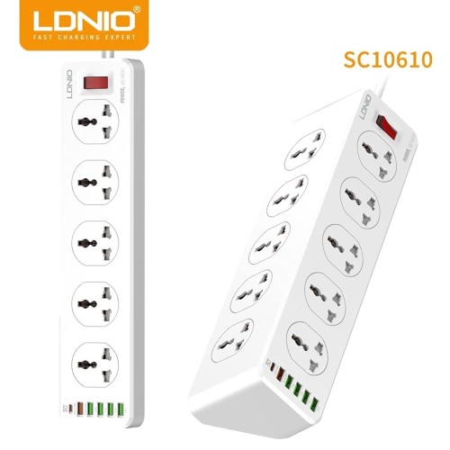 LDNIO SC10610 Multiplug – 10 Sockets, 5 USB, 1 Type-C, 2500W