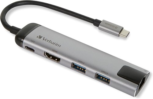 Verbatim USB-C Multiport Adapter With USB 3.0, HDMI 4K, Ethernet & USB-C Fast Charging Port