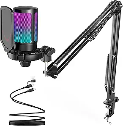 FIFINE A6T USB RGB Gaming Microphone Kit With Boom Arm