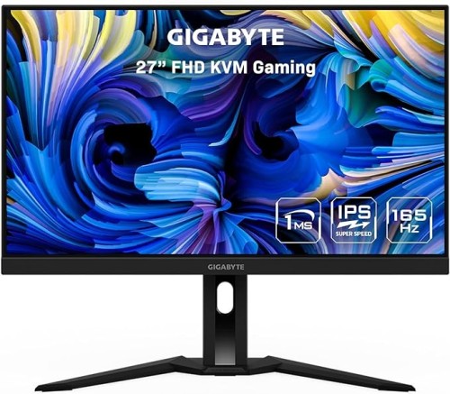 GIGABYTE M27F A 27" 165Hz 1080P -KVM Gaming -Monitor, 1920x1080 IPS Display, 1ms (GTG) Response Time, 99% SRGB, VESA DisplayHDR 400, 2X HDMI 2.0, 1x Displayport 1.2, 1 X USB Type-C (M27F A-SA)