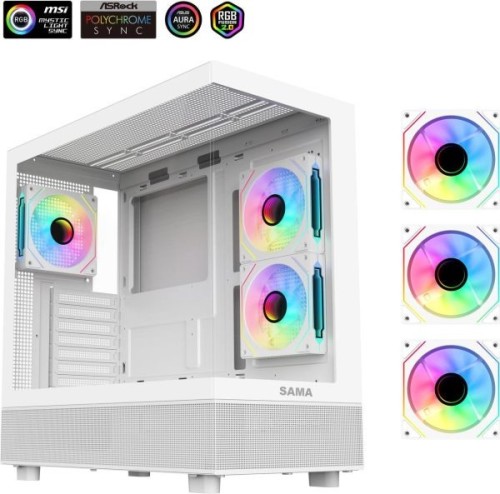 SAMA Neview 4361 ATX Mid-Tower Gaming PC Case – White With 3 Pre-installed ARGB Fans