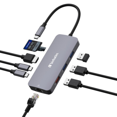 Verbatim USB-C Pro Multiport Hub 9 Port CMH-09 – 4K HDMI, Gigabit Ethernet, USB 3.0, SD/TF Card Reader