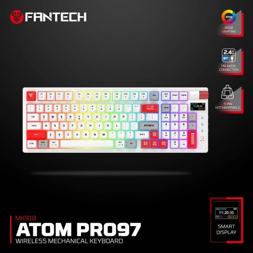 Fantech Atom Pro97 MK918 Wireless Mechanical Gaming Keyboard – Tri-Mode (Blue Switch, White)