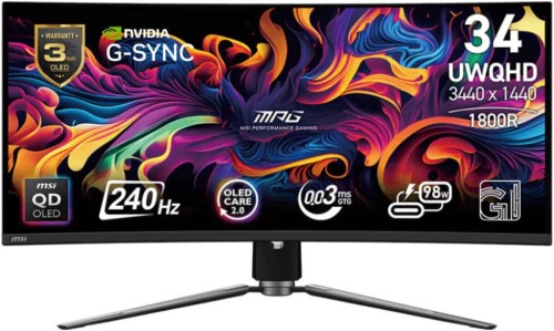 MSI MPG 341CQPX QD-OLED 34″ UWQHD 240Hz Curved Gaming Monitor