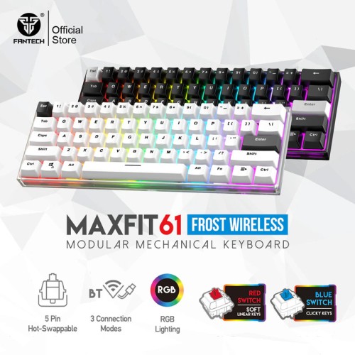Fantech Maxfit61 Frost Wireless R Mechanical Keyboard - Black - Blue / Red Switch