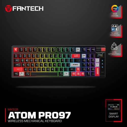 Fantech Atom Pro97 MK918 Wireless Mechanical Gaming Keyboard –Tri-Mode (Red Switch, Black)