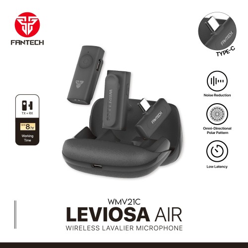 Leviosa Air WMV21L Wireless Lavalier Microphone (Type-C & Lightning, Dual Mic Set)