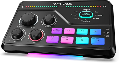 Fifine AmpliGame SC8 Gaming Audio Mixer — USB Audio Interface With 48V Phantom Power, RGB & 12 Sound Effects For Streaming In Nepal