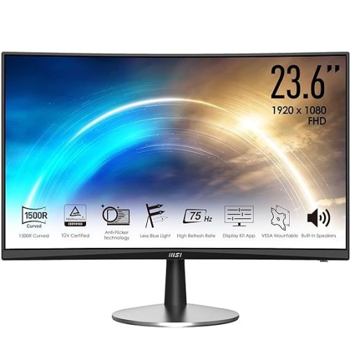MSI PRO MP242C 23.6 Inch LCD Curved Business & Productivity Desktop Monitor - Full HD (1920 X 1080) VA Panel, 75 Hz Refresh Rate, Eye-Friendly Screen, Built-in Speakers, Anti-Glare Coating, Black