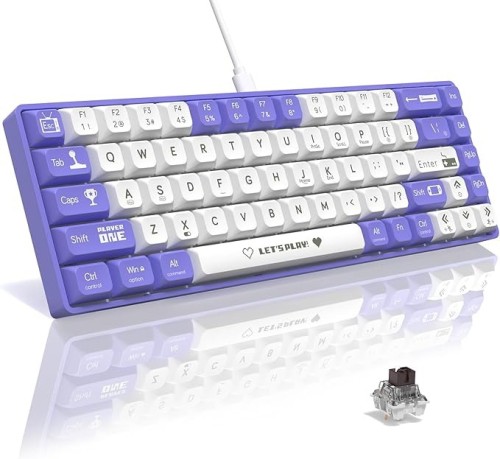 Ajazz AK680 65% Wired Hotswap Mechanical Gaming Keyboard, 68 Keys Portable Anti-Ghosting, Rainbow Lighting Programmable, EVA Sandwich, Ergonomic, Sleeve Brown Switch For MAC/Win Purple