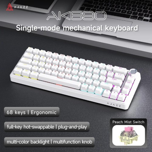 AJAZZ AK690 68-Key Wired Mechanical Keyboard – Peach Mist Switch White