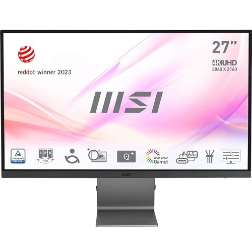 MSI Modern MD271UL 27 Inch 4K UHD Professional Productivity Monitor 3840 X 2160 IPS Panel, Eye-Friendly Screen, 99% DCI-P3 / 139% SRGB Colour Gamut - 2 X HDMI 2.0b, DP 1.2a, USB Type-C (65W PD)